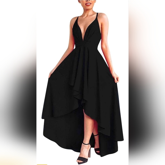 Women's Fashion black V-Neck Large Swing Sexy Sleeveless Backless Dress - Picture 1 of 9
